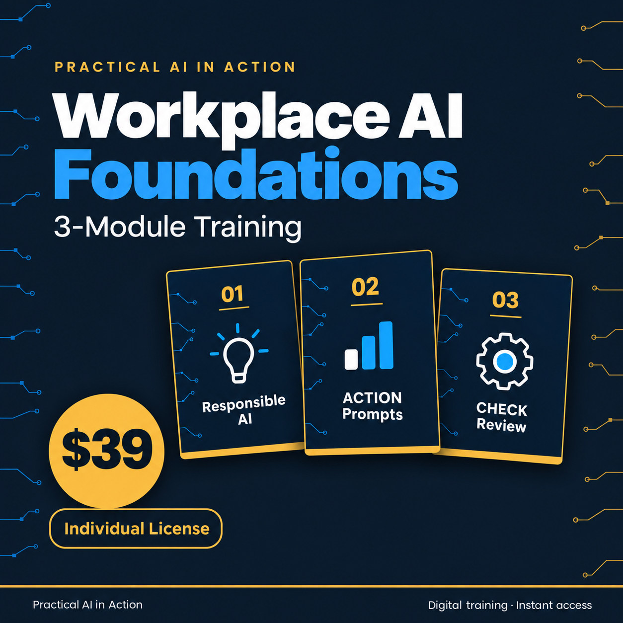 Workplace AI Foundations Individual License, three-module digital training, $39